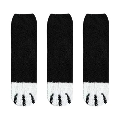 3 Pairs Women Cat Paw Cartoon Design Fluffy Socks For Women