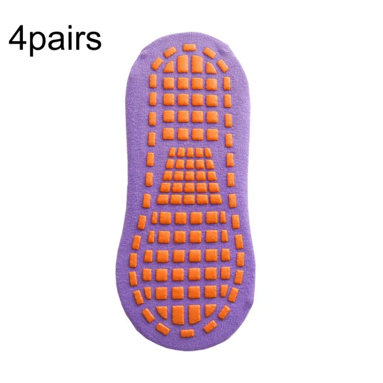 4pairs Trampoline Socks Dotted Rubber Non-slip Floor Socks Yoga Socks, Size:  1-5 Years Old(Medium Purple)