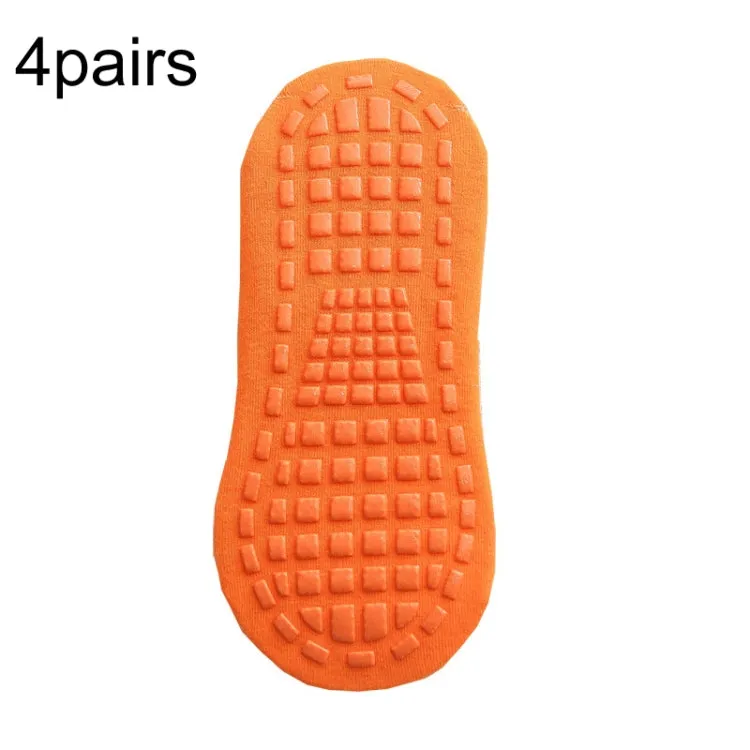 4pairs Trampoline Socks Dotted Rubber Non-slip Floor Socks Yoga Socks, Size:  5-12 Years Old(Orange Red)