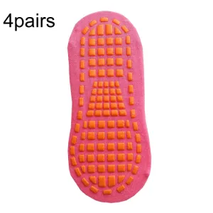 4pairs Trampoline Socks Dotted Rubber Non-slip Floor Socks Yoga Socks, Size:  5-12 Years Old(Rose Red)