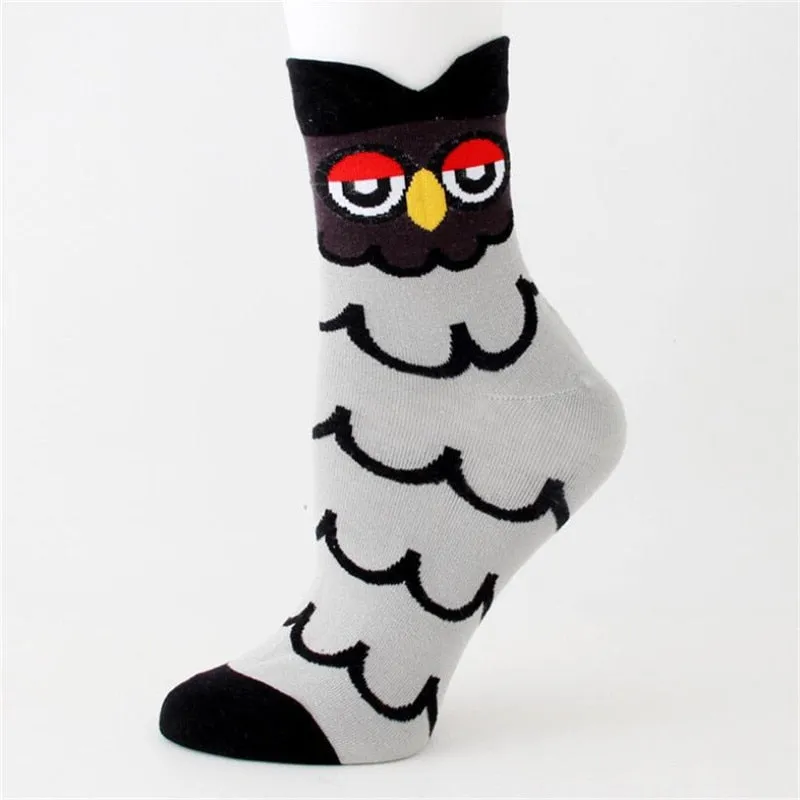 5 Pack 3D Owl Cartoon  Design Cute Socks For Women