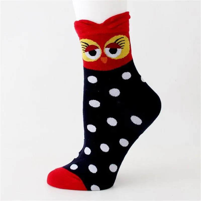 5 Pack 3D Owl Cartoon  Design Cute Socks For Women