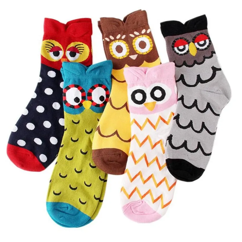 5 Pack 3D Owl Cartoon  Design Cute Socks For Women