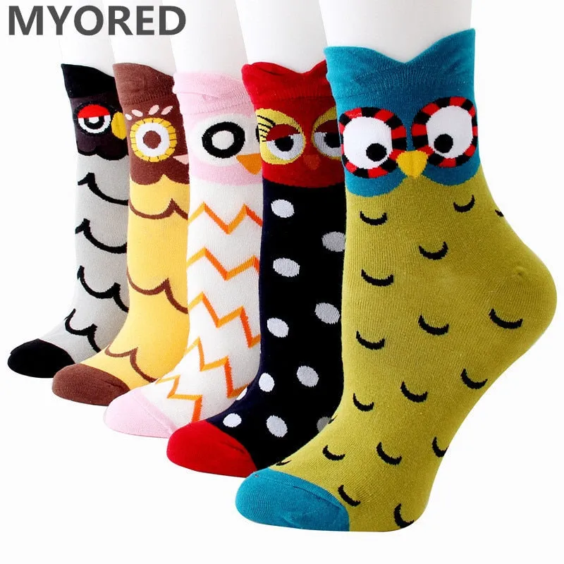 5 Pack 3D Owl Cartoon  Design Cute Socks For Women