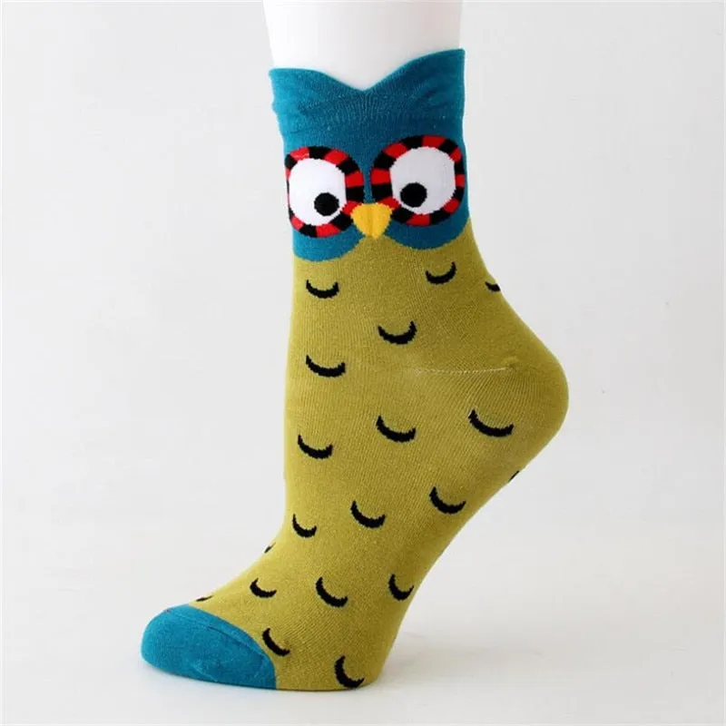 5 Pack 3D Owl Cartoon  Design Cute Socks For Women