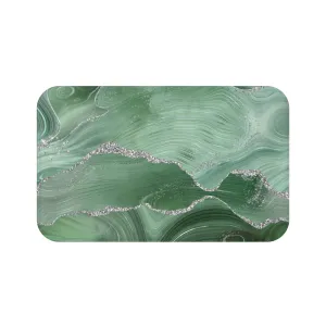 Abstract Bath, Kitchen Mat | Sage Green, Silver Marble Print