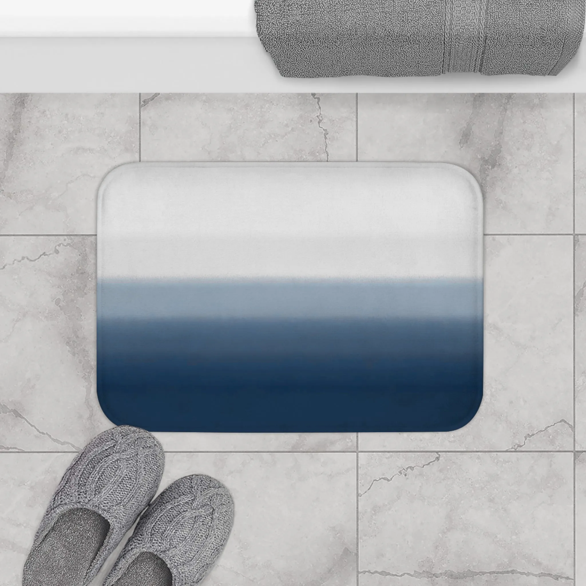 Abstract Bath Mat, Kitchen Mat | Navy Pale Blue Ombre Mat