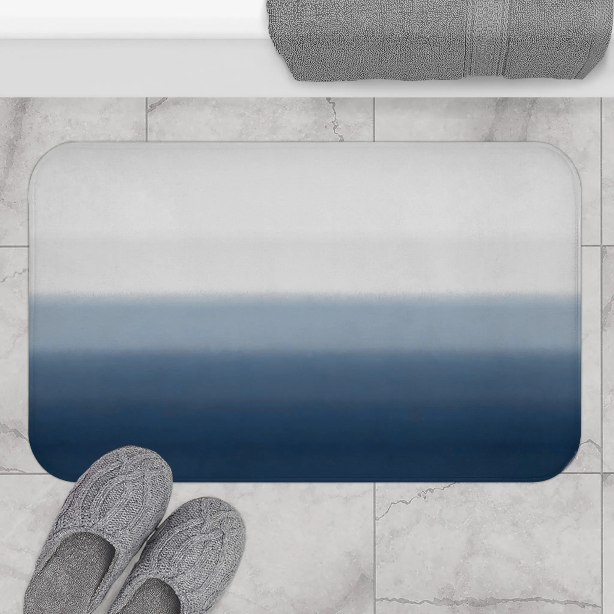 Abstract Bath Mat, Kitchen Mat | Navy Pale Blue Ombre Mat