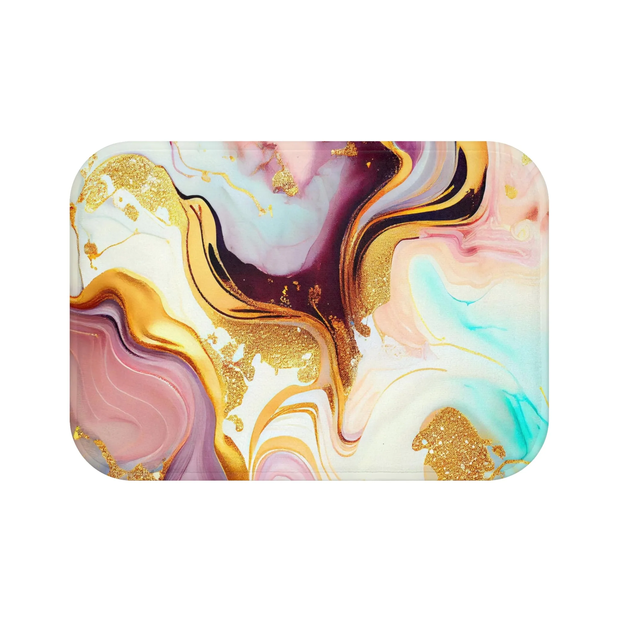 Abstract Bath Mat | Purple Pink Turquoise Gold Beige