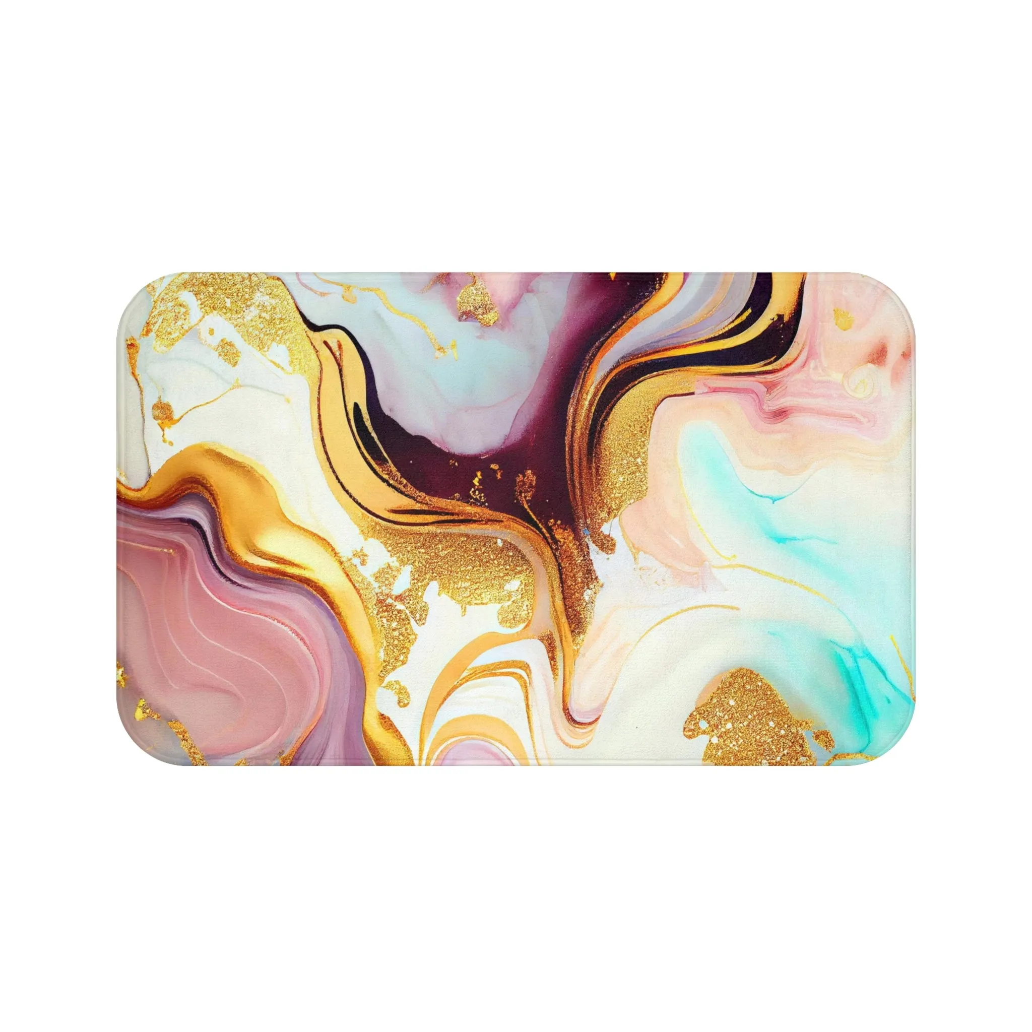 Abstract Bath Mat | Purple Pink Turquoise Gold Beige