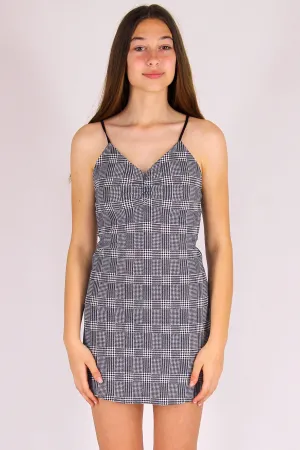 Adjustable V-Neck Dress - Stretchy Grey Plaid