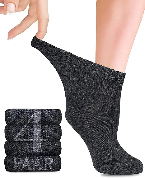 Ankle-High Bamboo Diabetic Socks for Women - Perfect for Business, Leisure, Maternity, and Seniors - Pack of 4 Pairs