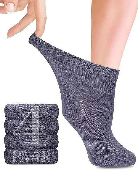 Ankle-High Bamboo Diabetic Socks for Women - Perfect for Business, Leisure, Maternity, and Seniors - Pack of 4 Pairs