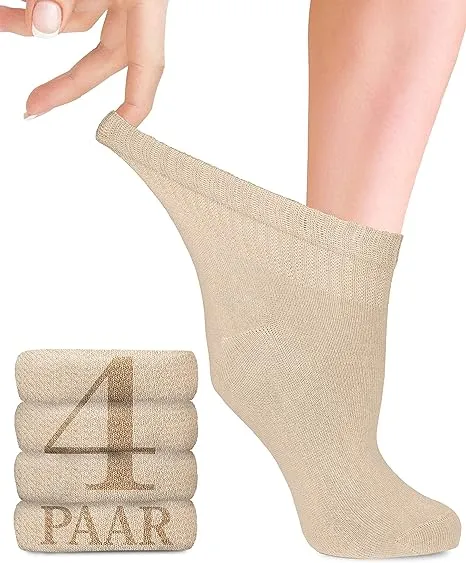 Ankle-High Bamboo Diabetic Socks for Women - Perfect for Business, Leisure, Maternity, and Seniors - Pack of 4 Pairs