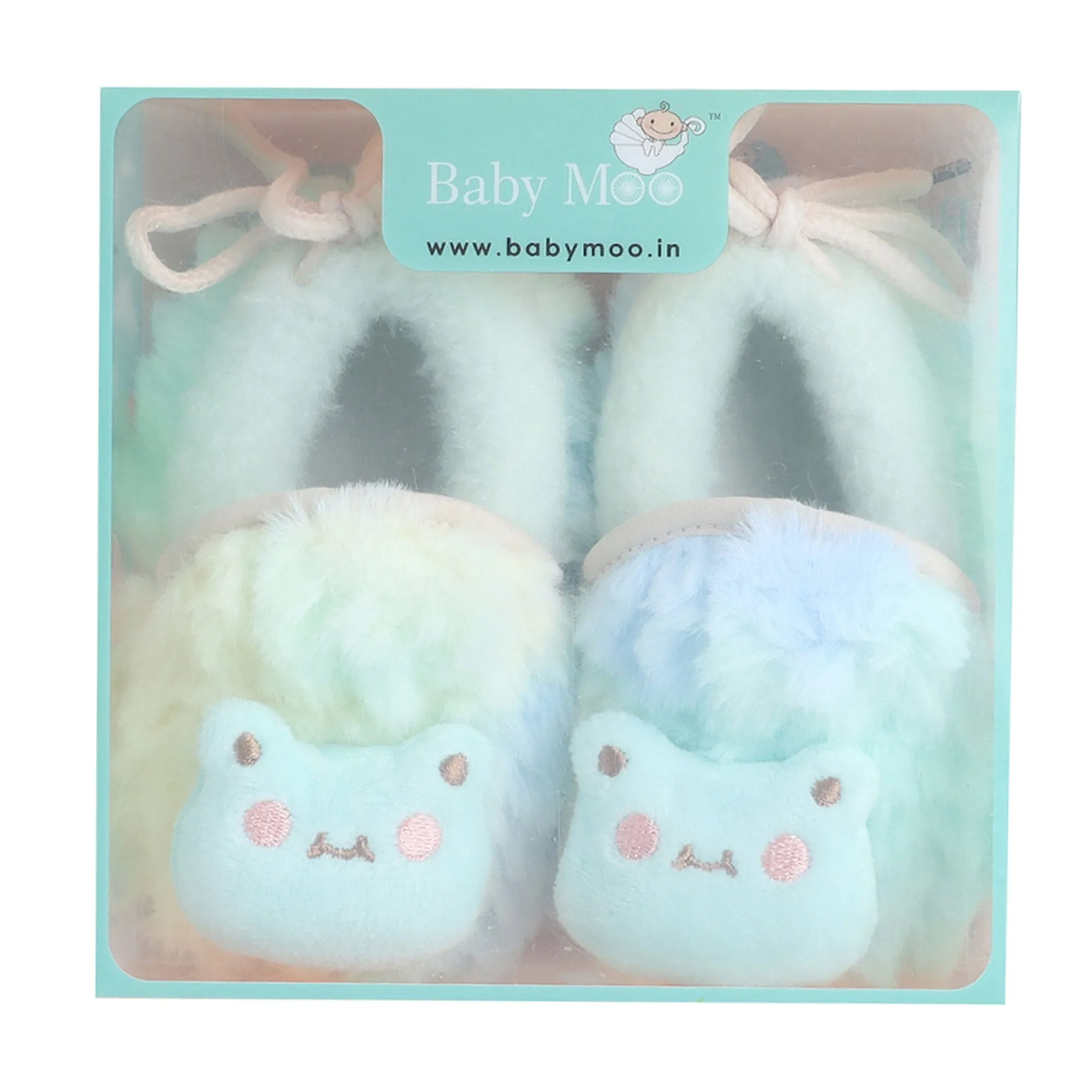 Baby Moo 3D Cute Cat Soft Slip-On Anti-Skid Plush Warm Booties - Green