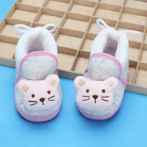 Baby Moo 3D Cute Kitty Soft Slip-On Anti-Skid Plush Warm Booties - Pink