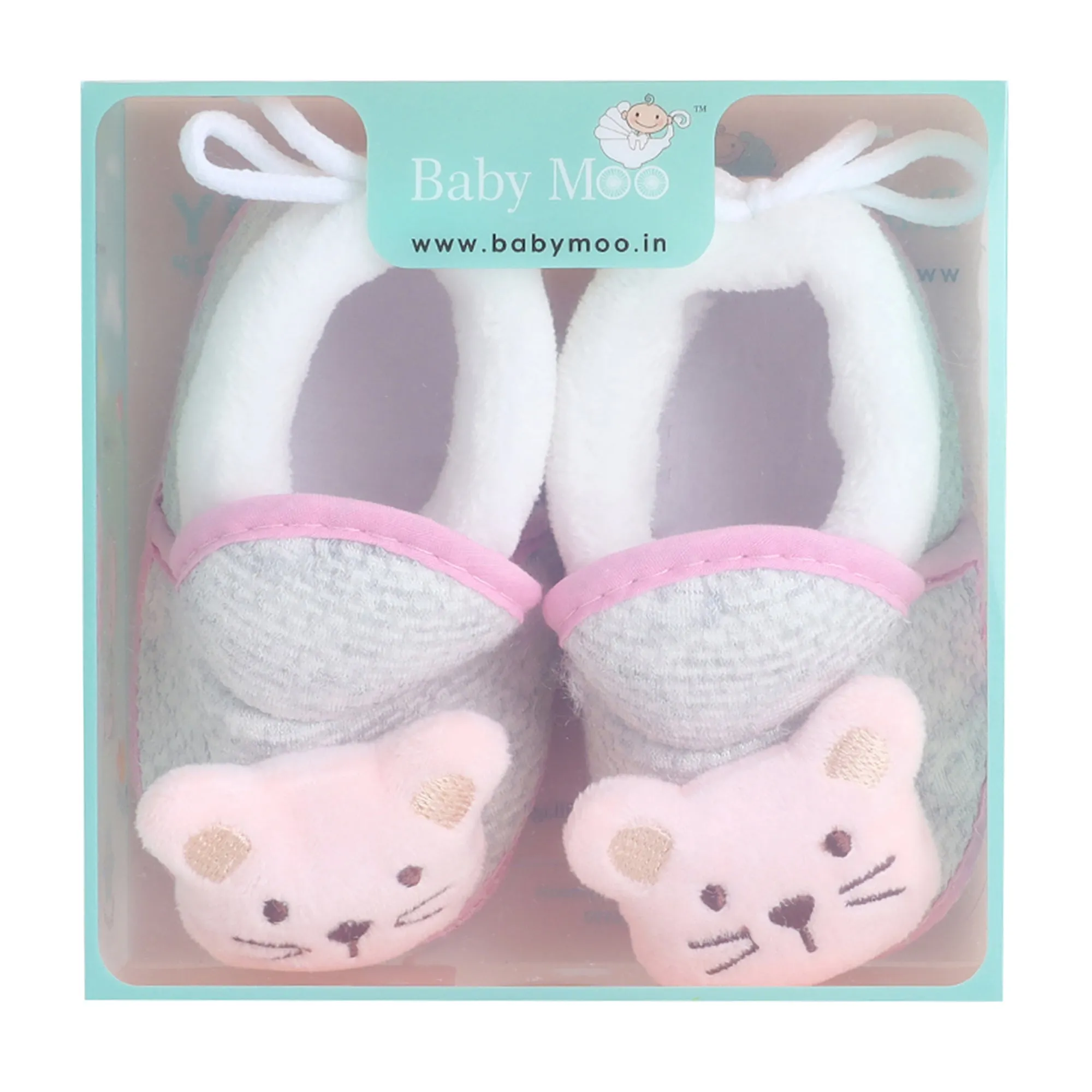 Baby Moo 3D Cute Kitty Soft Slip-On Anti-Skid Plush Warm Booties - Pink