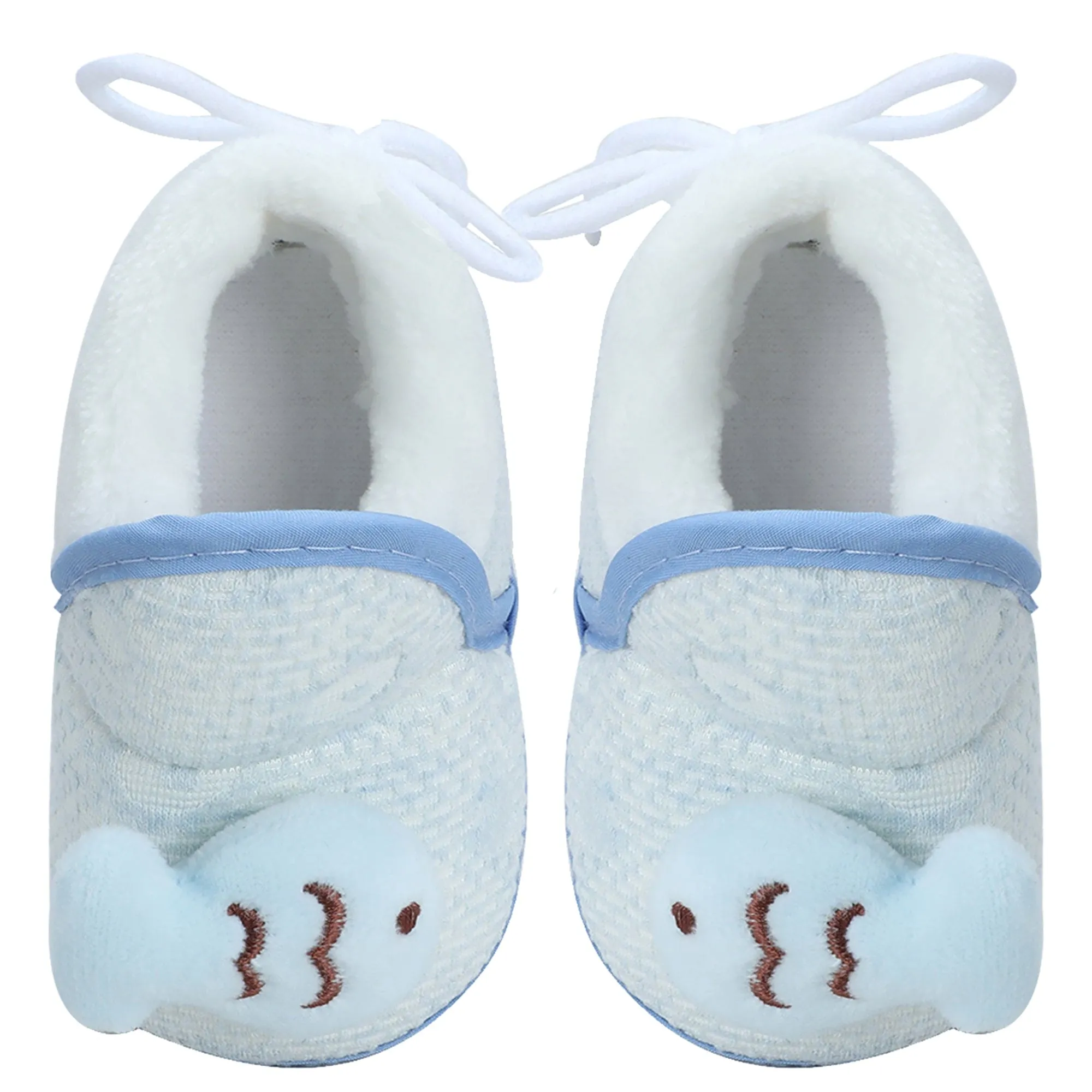 Baby Moo 3D Fish Soft Slip-On Anti-Skid Plush Warm Booties - Blue