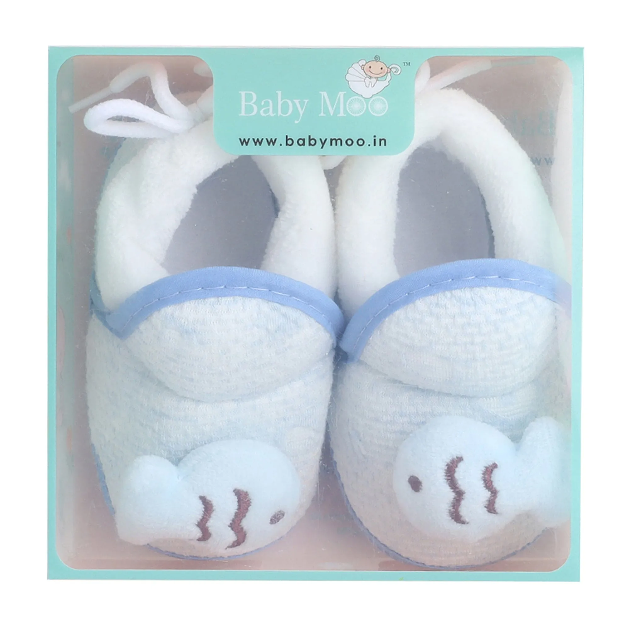 Baby Moo 3D Fish Soft Slip-On Anti-Skid Plush Warm Booties - Blue