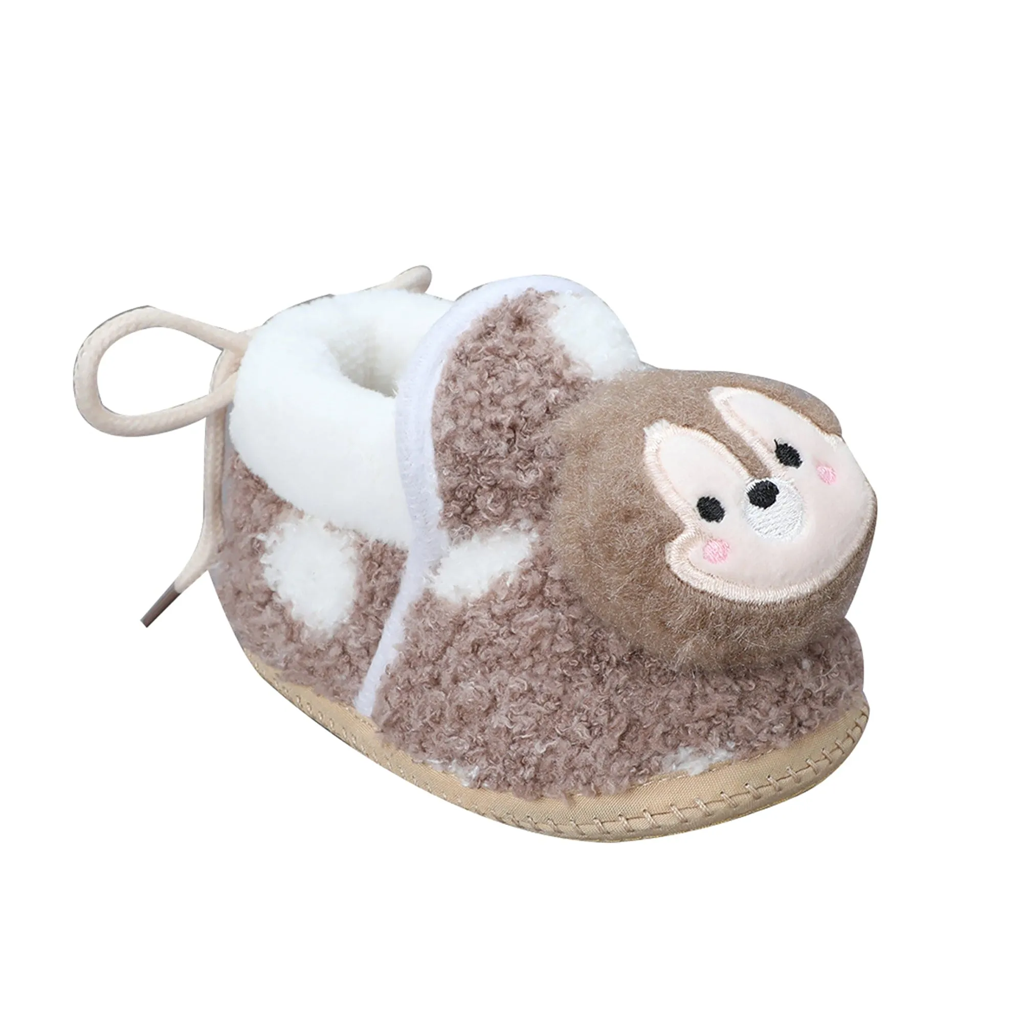 Baby Moo 3D Squirrel Soft Slip-On Anti-Skid Plush Warm Booties - Brown