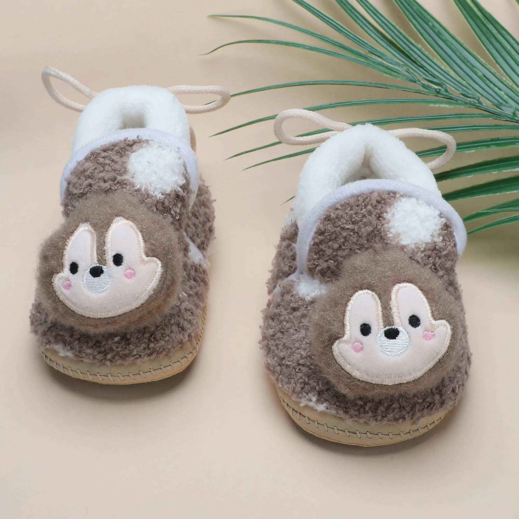 Baby Moo 3D Squirrel Soft Slip-On Anti-Skid Plush Warm Booties - Brown