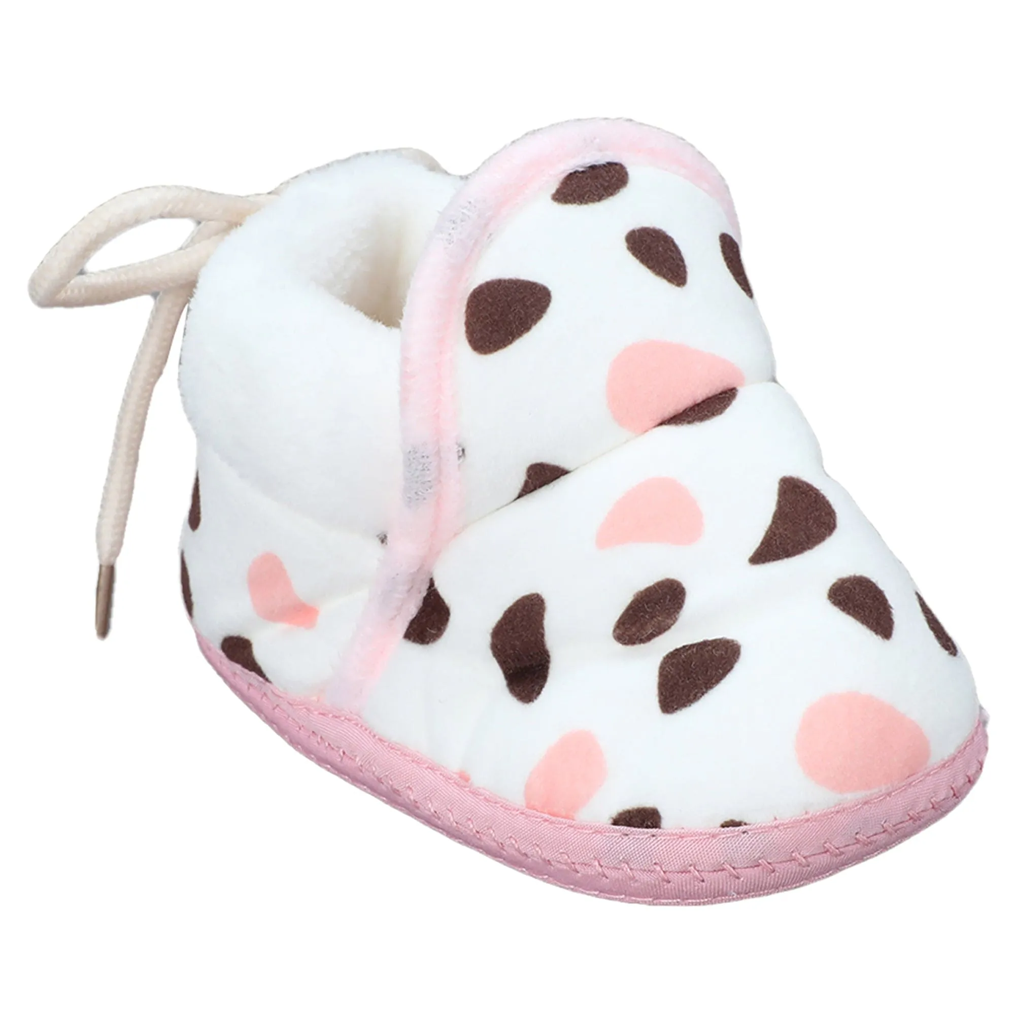 Baby Moo Abstract Spots Soft Slip-On Anti-Skid Plush Warm Booties - Pink