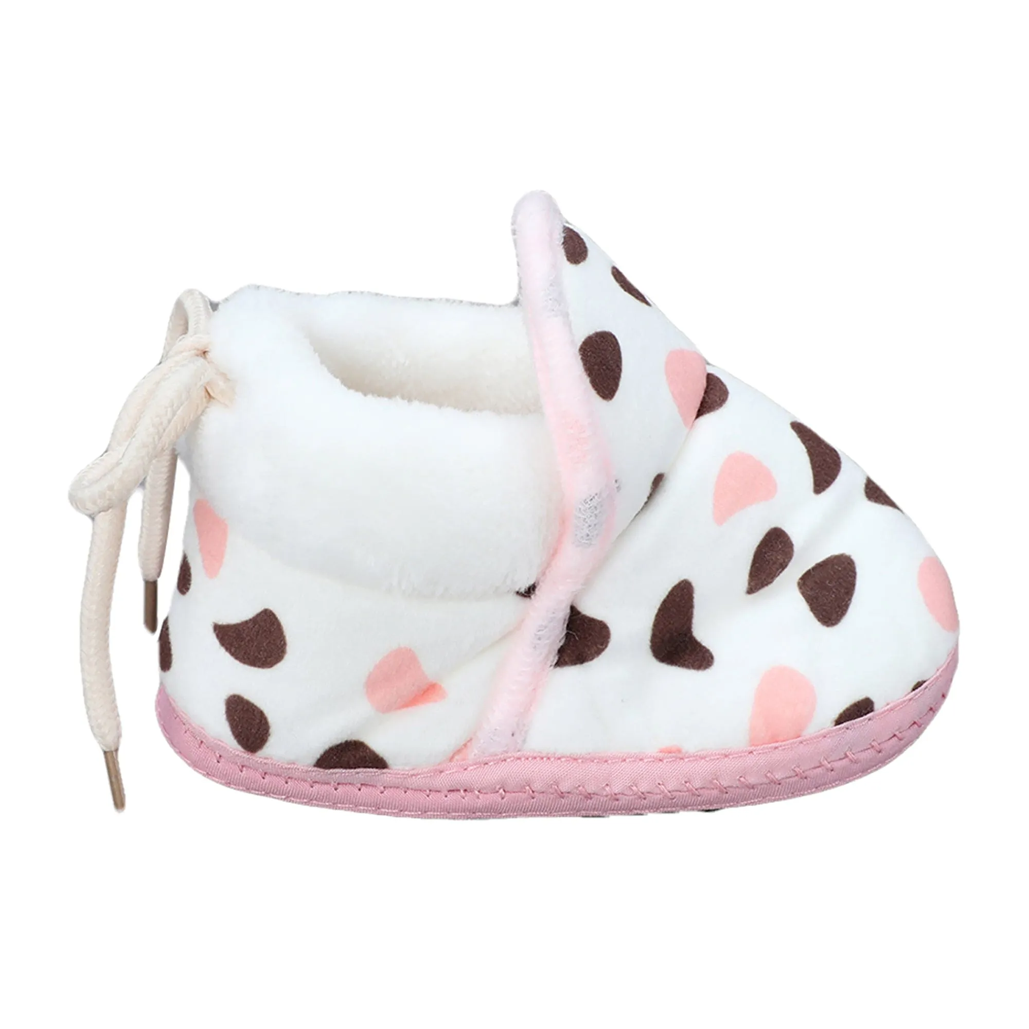 Baby Moo Abstract Spots Soft Slip-On Anti-Skid Plush Warm Booties - Pink