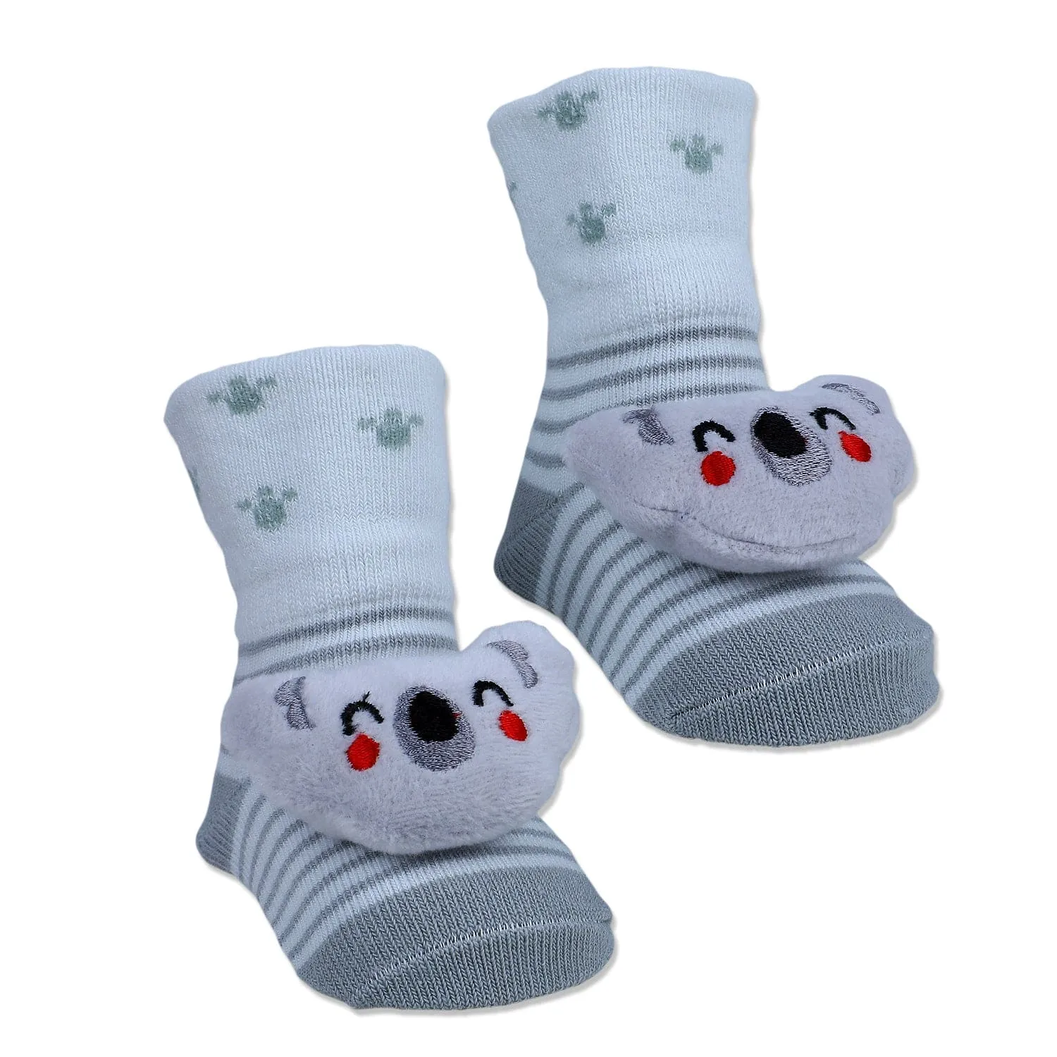 Baby Moo Blushing Koala Cotton Anti-Skid 3D Socks - Grey