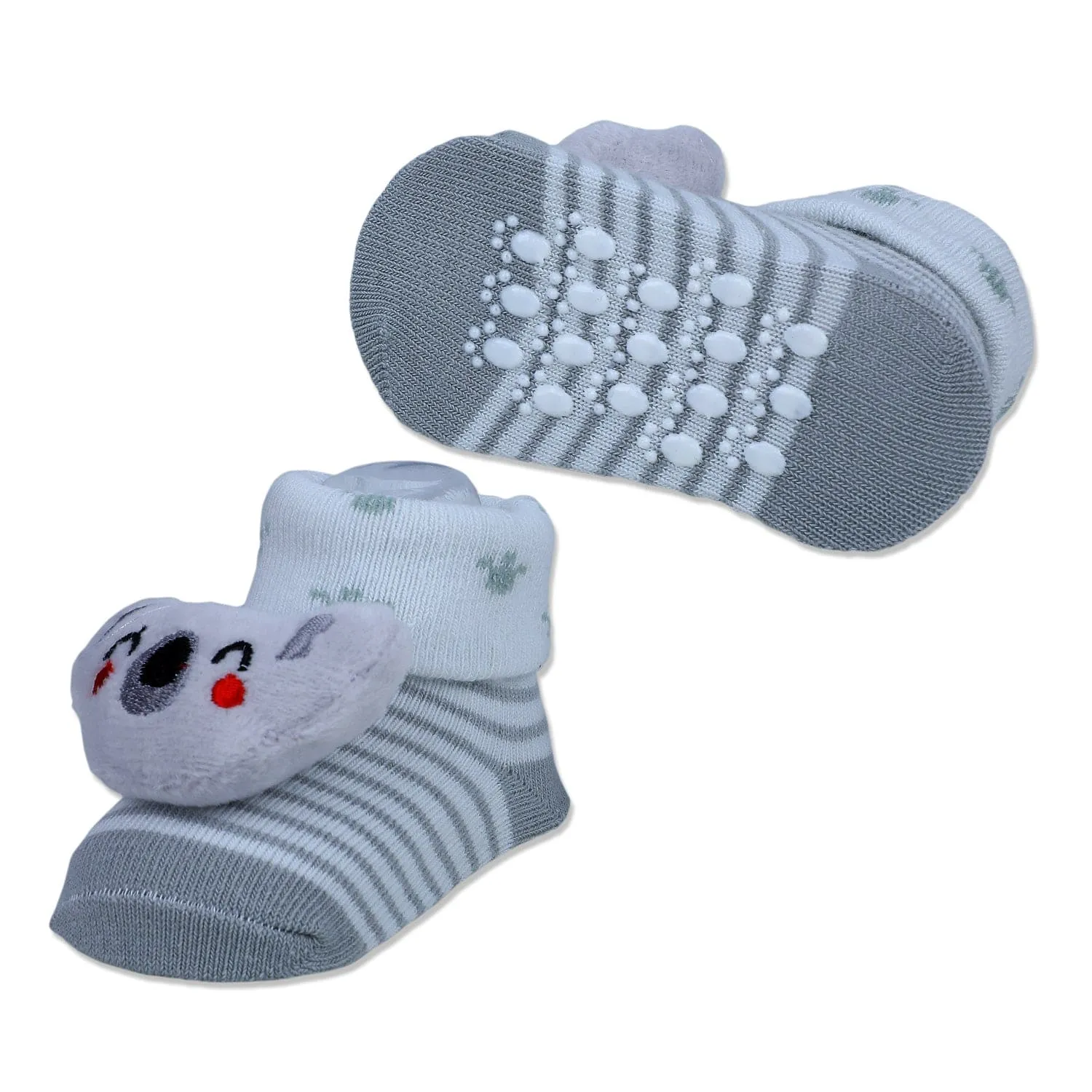 Baby Moo Blushing Koala Cotton Anti-Skid 3D Socks - Grey