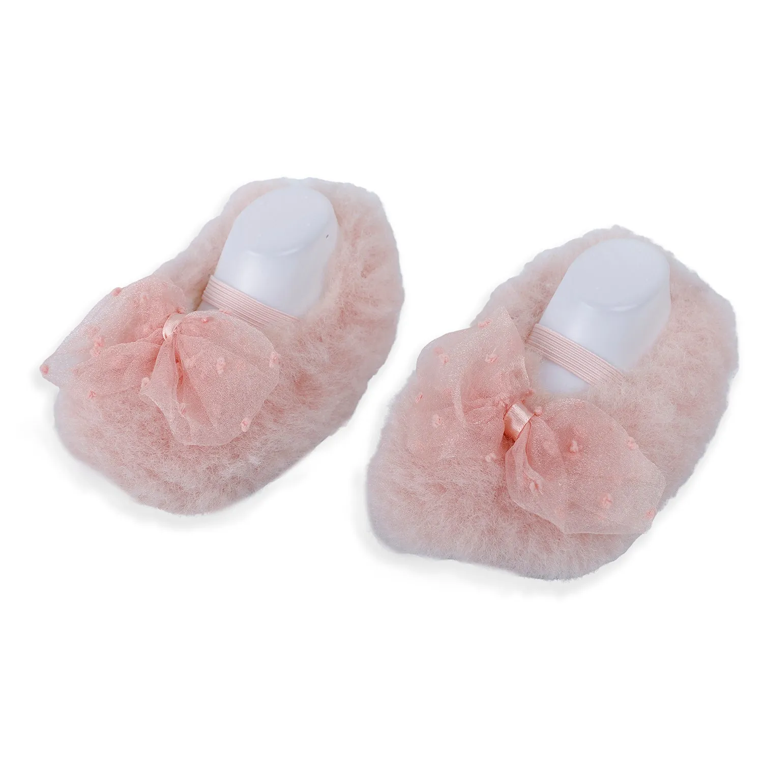 Baby Moo Bow Applique Warm Furry Booties - Pink