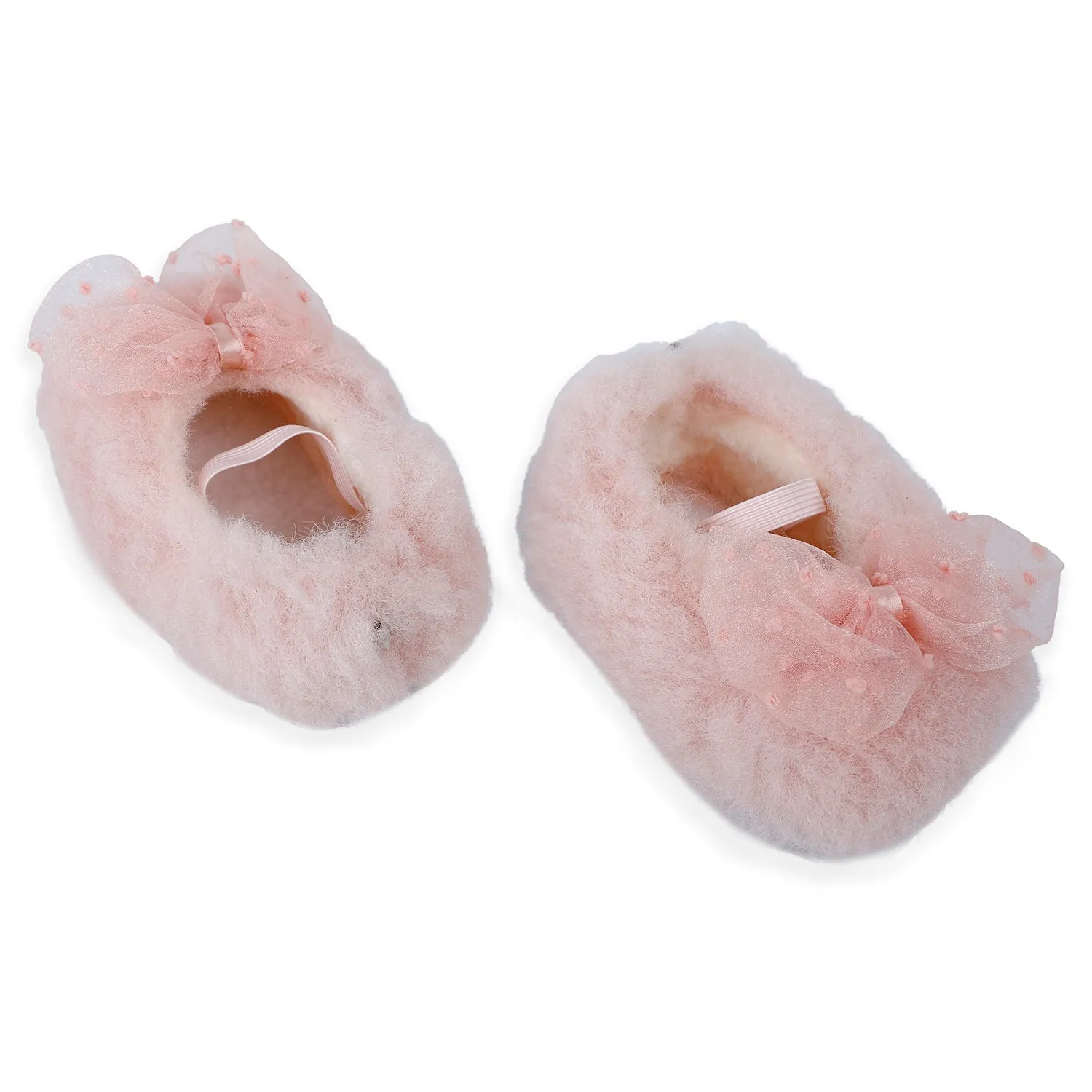 Baby Moo Bow Applique Warm Furry Booties - Pink