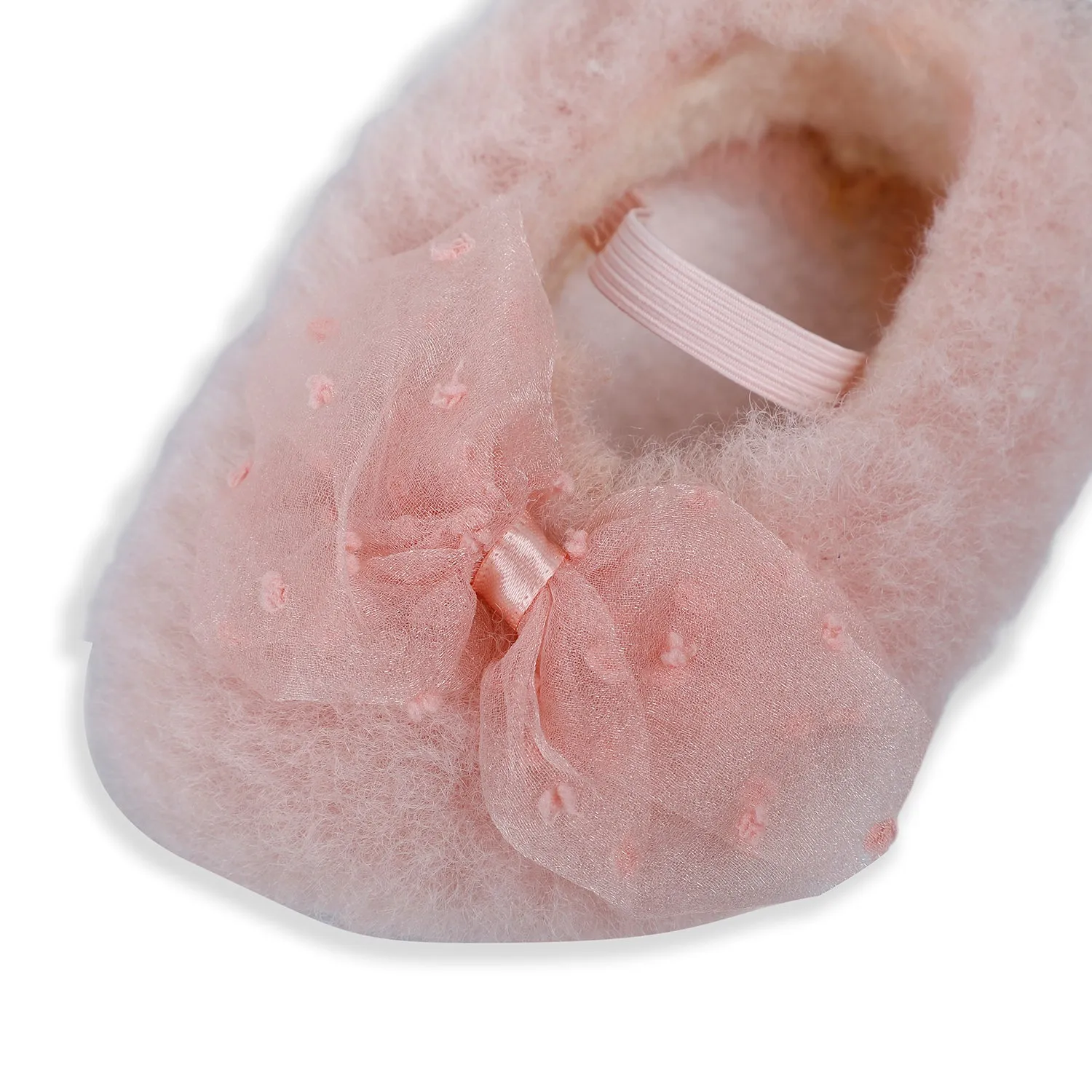 Baby Moo Bow Applique Warm Furry Booties - Pink