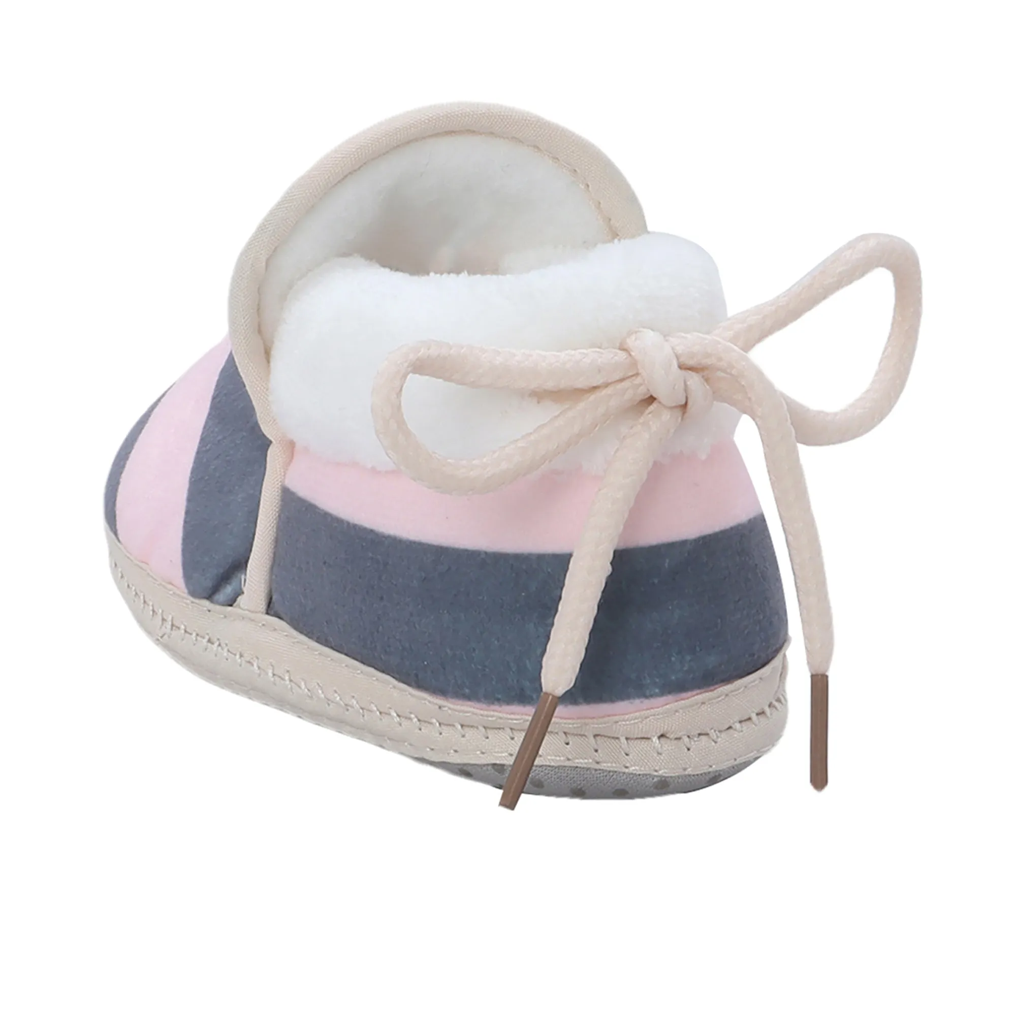 Baby Moo Broad Stripes Soft Slip-On Anti-Skid Plush Warm Booties - Pink