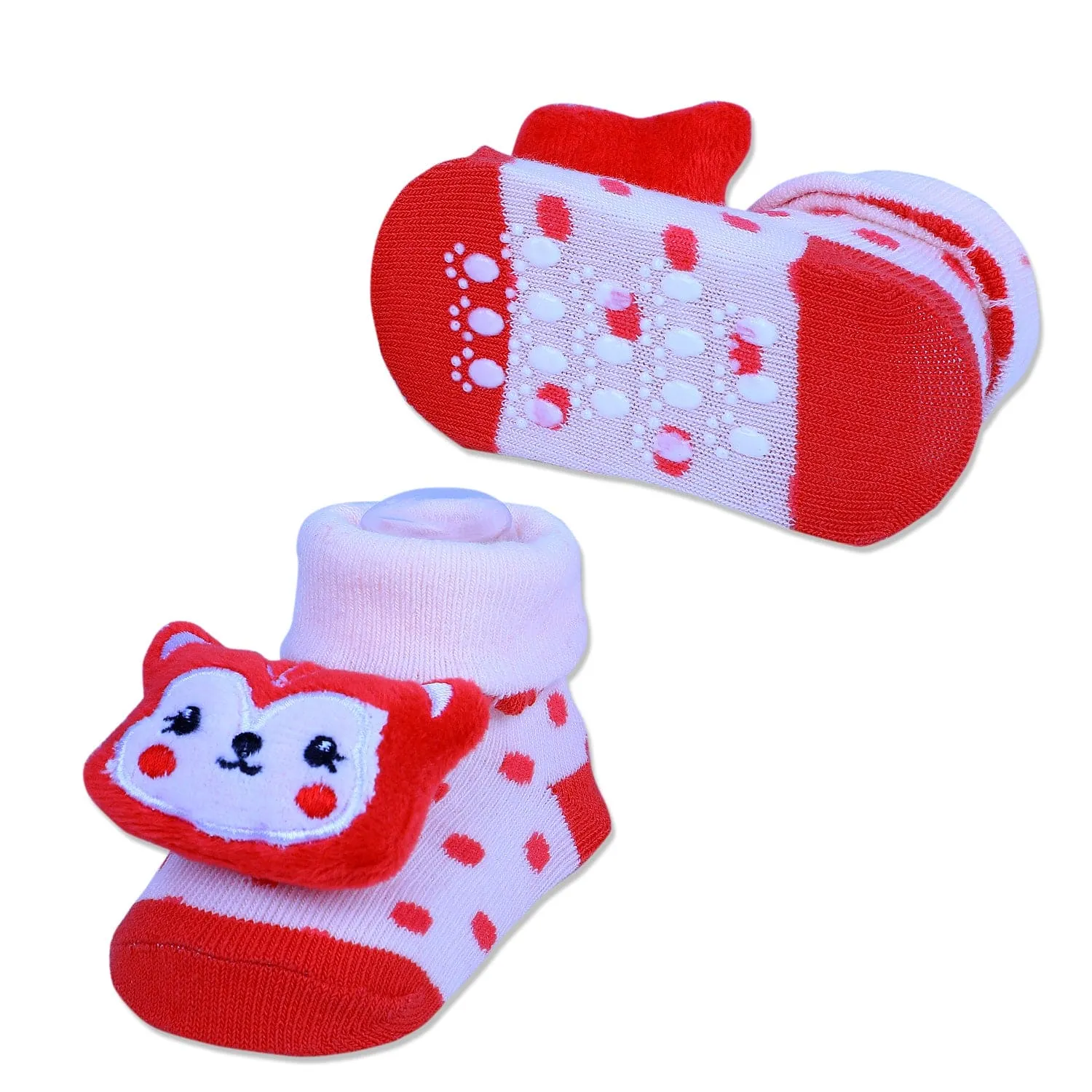 Baby Moo Foxy Cotton Anti-Skid 3D Socks - Cream