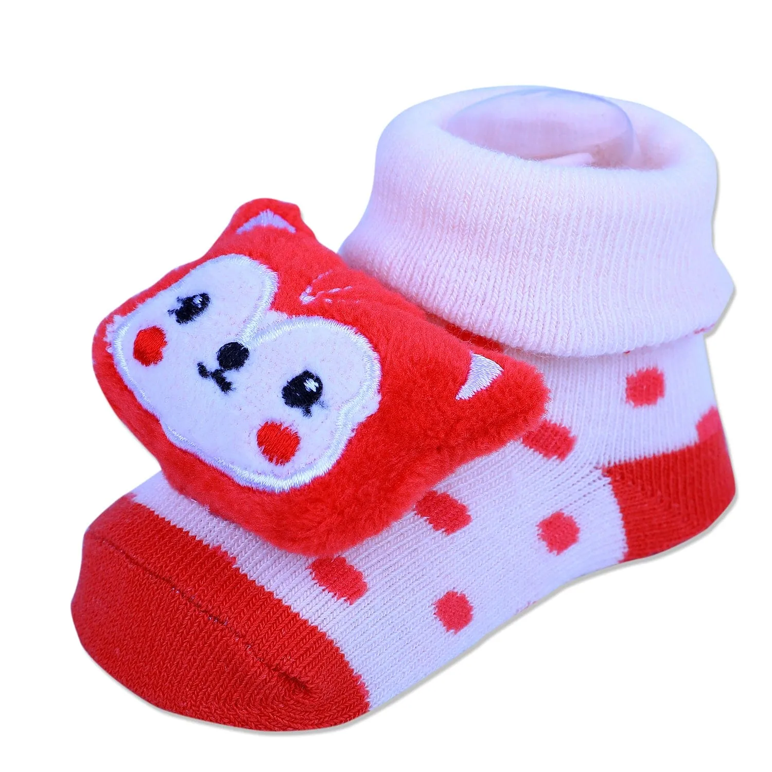 Baby Moo Foxy Cotton Anti-Skid 3D Socks - Cream