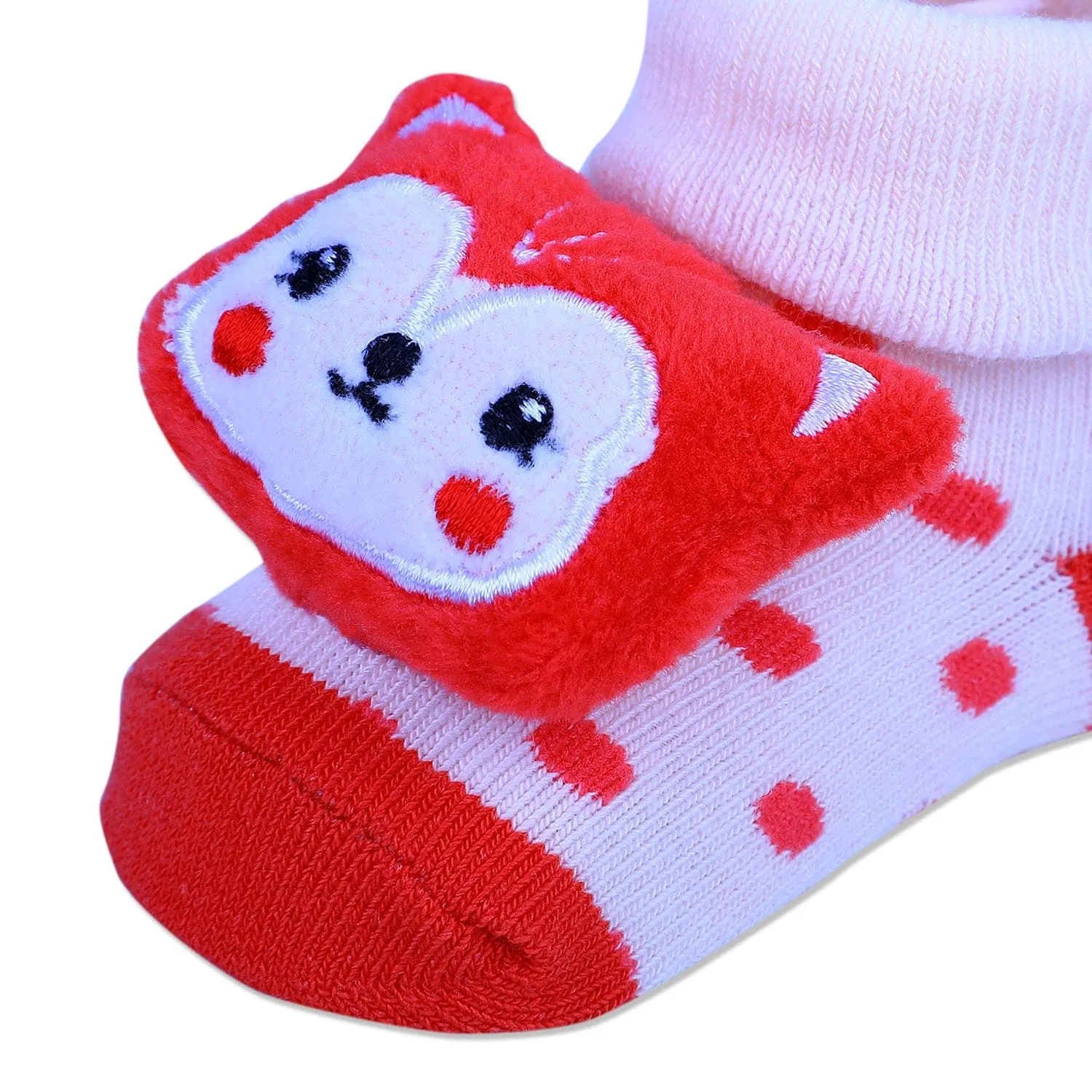 Baby Moo Foxy Cotton Anti-Skid 3D Socks - Cream