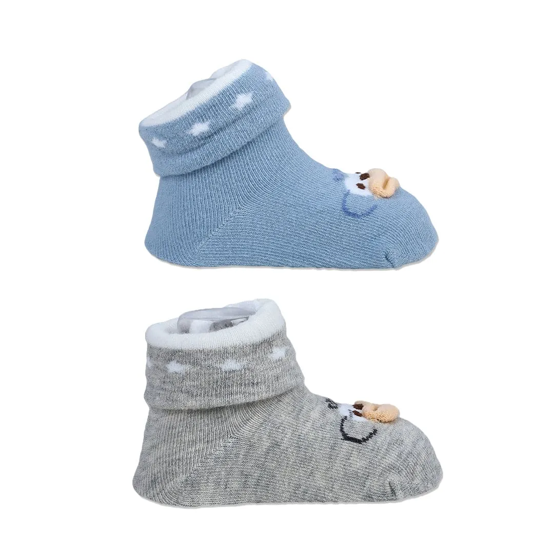 Baby Moo Little Monkey Cotton Anti-Skid 2 Pair Socks - Blue