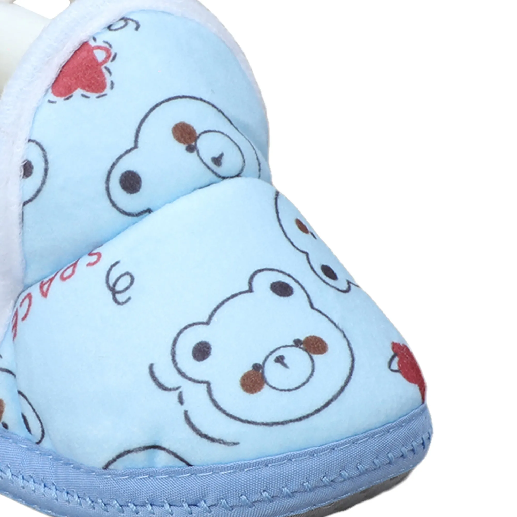 Baby Moo Panda Face Printed Soft Slip-On Anti-Skid Plush Warm Booties - Blue