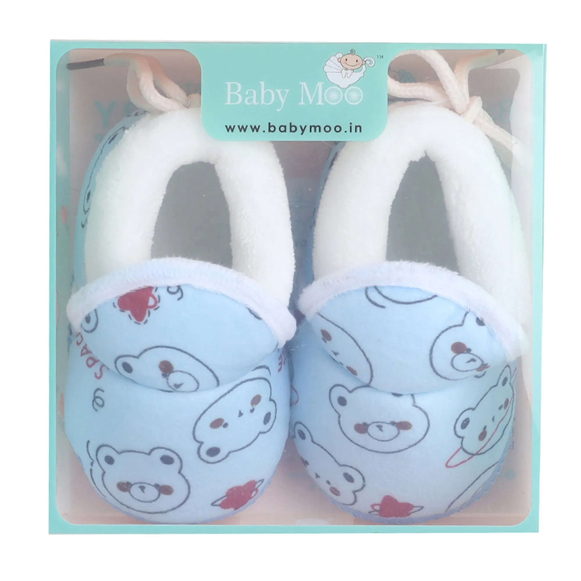 Baby Moo Panda Face Printed Soft Slip-On Anti-Skid Plush Warm Booties - Blue