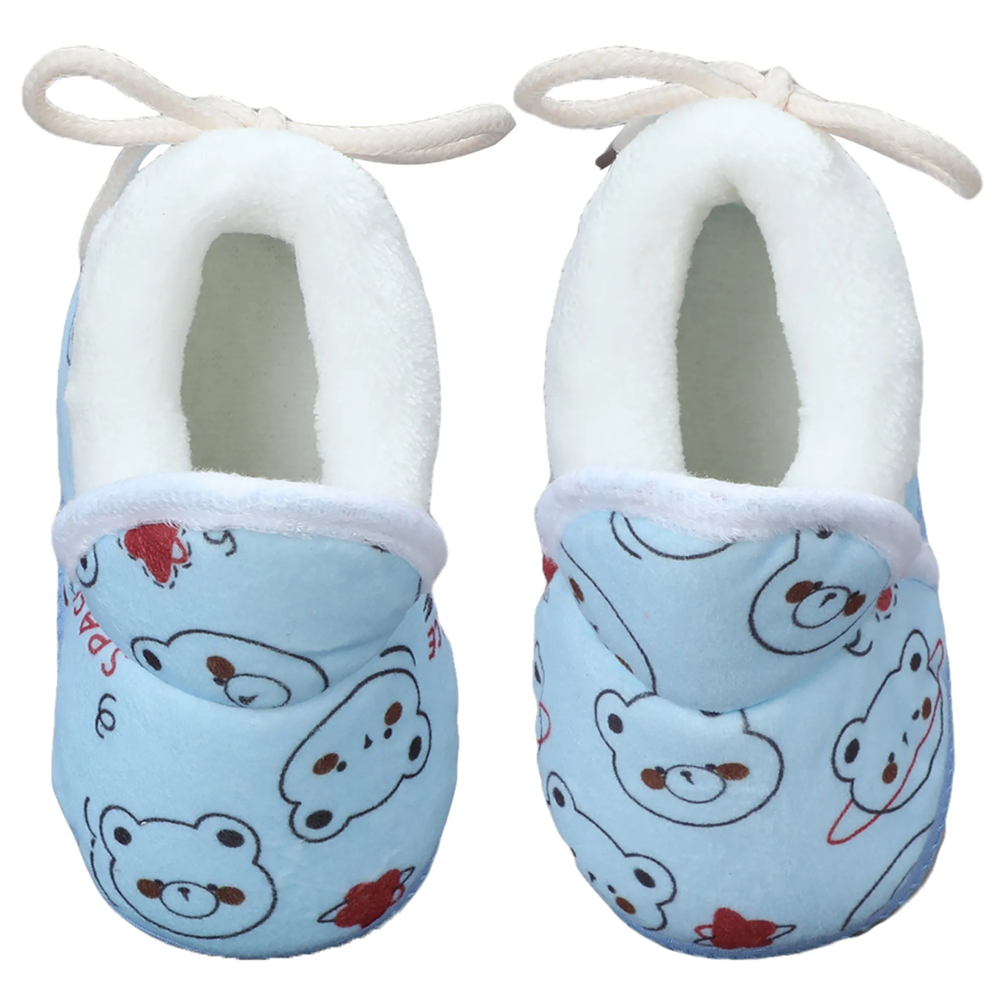 Baby Moo Panda Face Printed Soft Slip-On Anti-Skid Plush Warm Booties - Blue