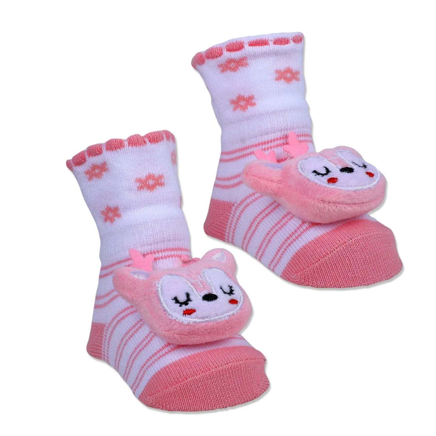 Baby Moo Sleepy Puppy Cotton Anti-Skid 3D Socks - Pink