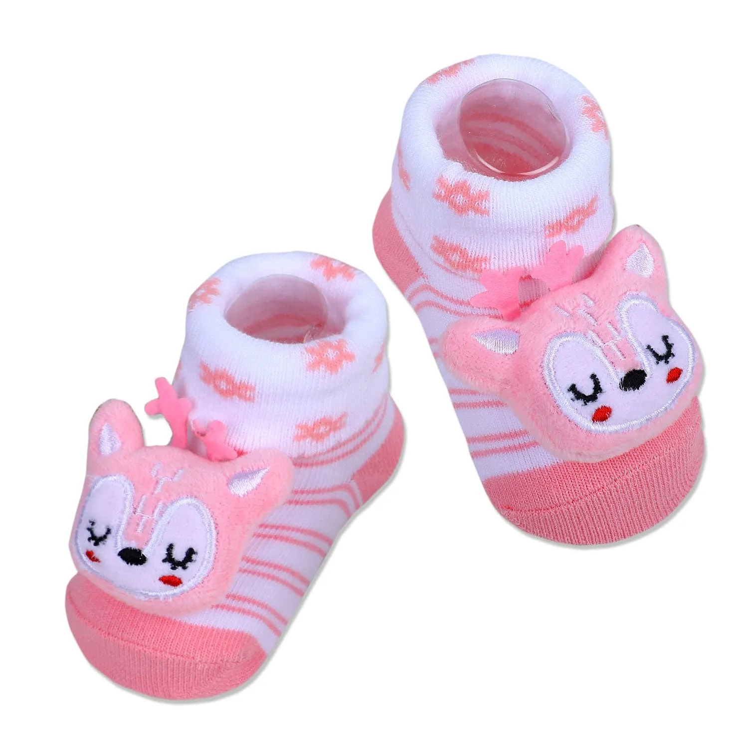 Baby Moo Sleepy Puppy Cotton Anti-Skid 3D Socks - Pink