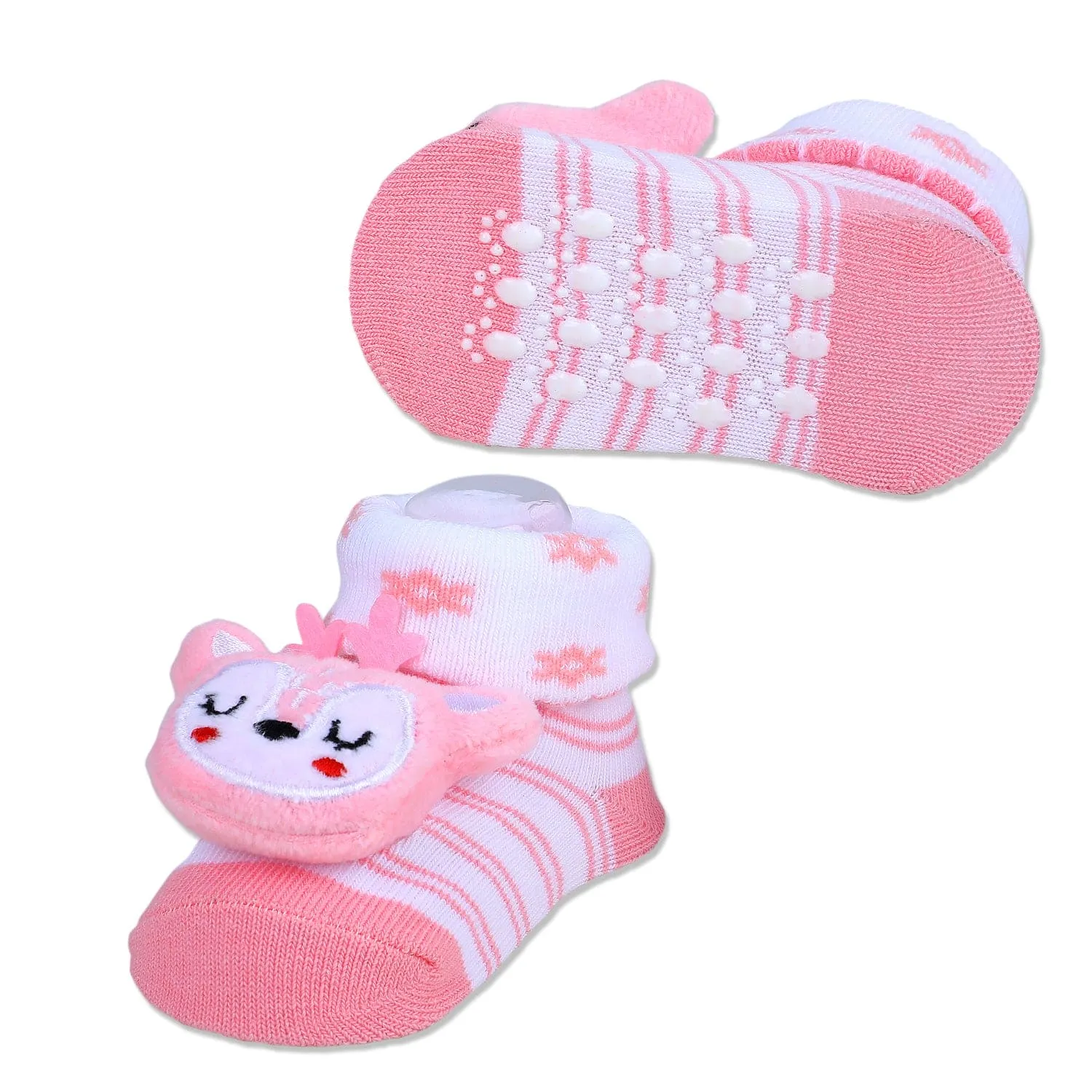 Baby Moo Sleepy Puppy Cotton Anti-Skid 3D Socks - Pink