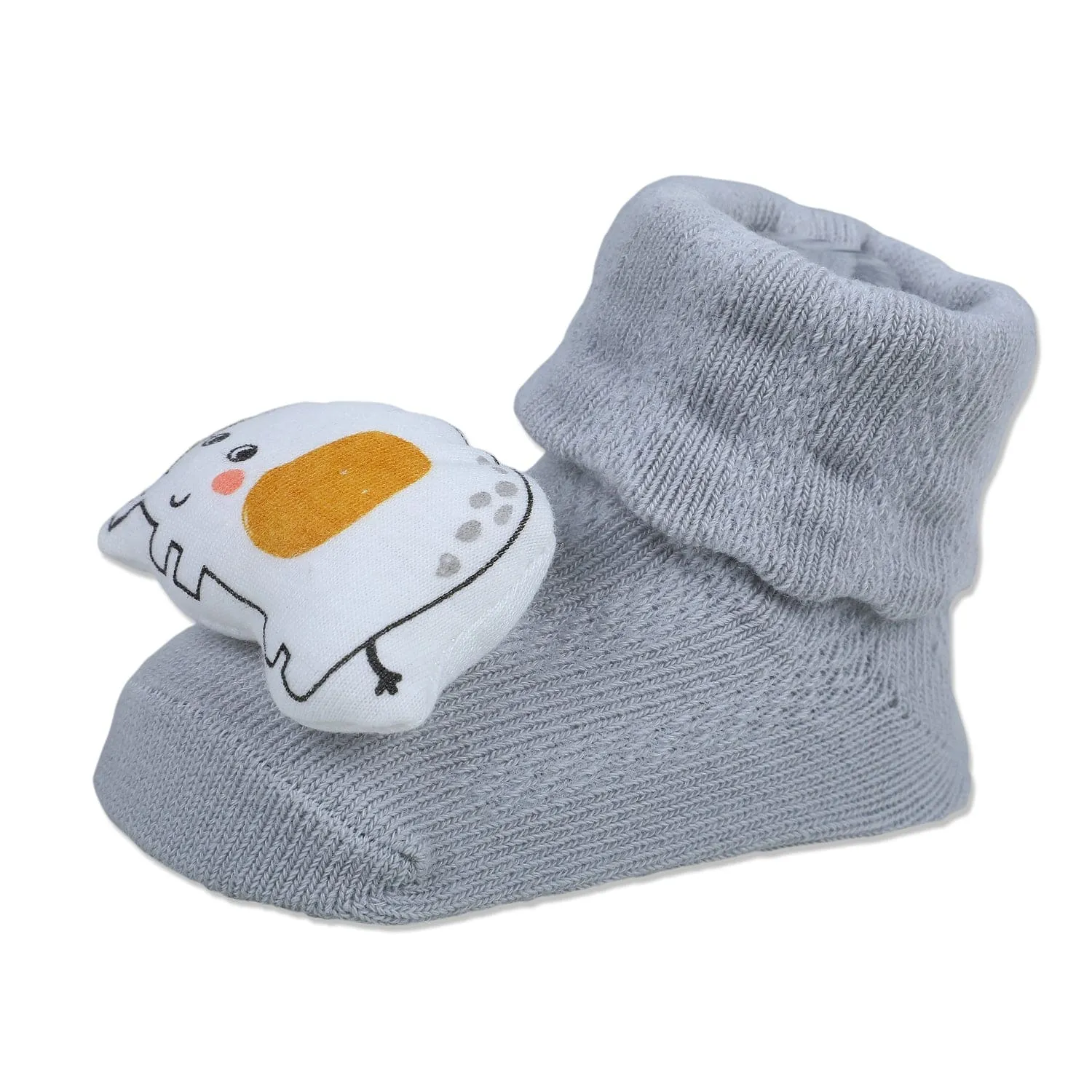 Baby Moo Smiling Elephant Cotton Anti-Skid 3D Socks - Grey