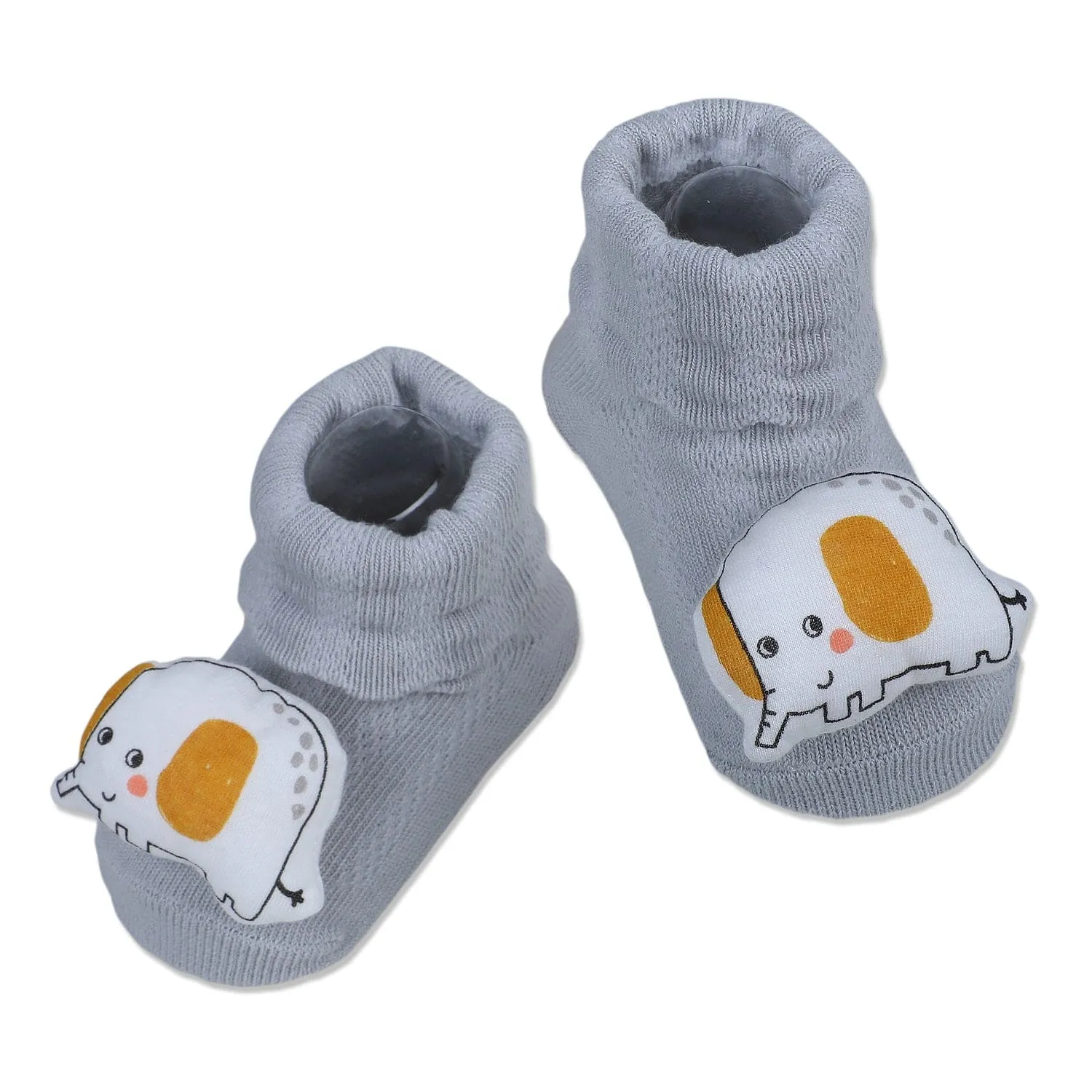 Baby Moo Smiling Elephant Cotton Anti-Skid 3D Socks - Grey