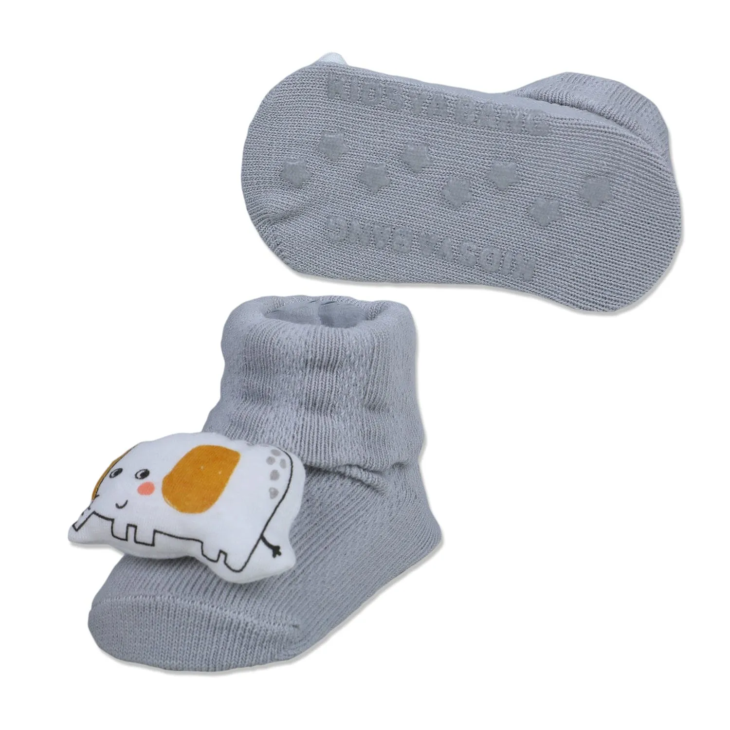 Baby Moo Smiling Elephant Cotton Anti-Skid 3D Socks - Grey