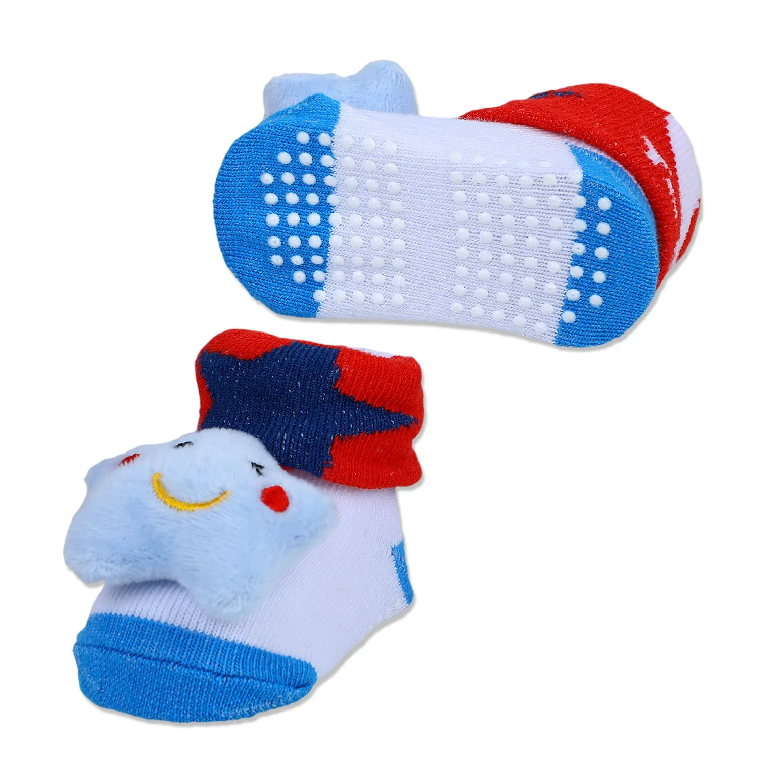 Baby Moo Winking Star Cotton Anti-Skid 3D Socks - Red