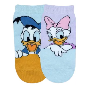 Balenzia x Disney Character Lowcut socks for Women- Donald & Daisy (Pack of 2 Pairs/1U)(Free Size) Blue, Pink