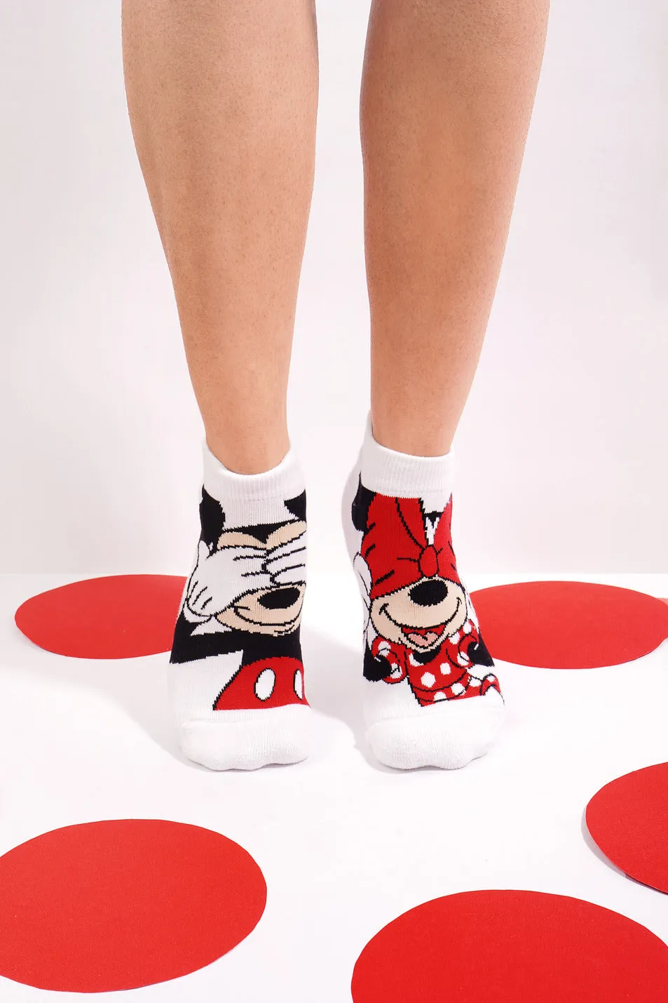 Balenzia x Disney Character Lowcut socks - Mickey & Minnie for Women (Pack of 2 Pairs/1U)(Free Size) Red, White