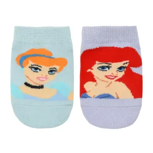 Balenzia x Disney Princess Anti-Skid Lowcut socks for Kids- Cinderella, Ariel (Pack of 2 Pairs/1U) (Blue, Lavender)